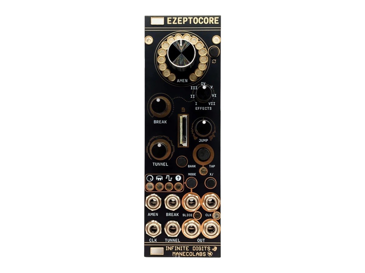 EZEPTOCORE Eurorack sampler with a black and gold front panel